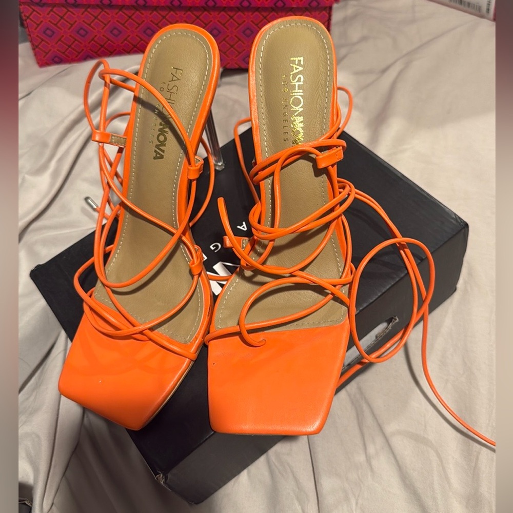 Orange Lace Up Heels